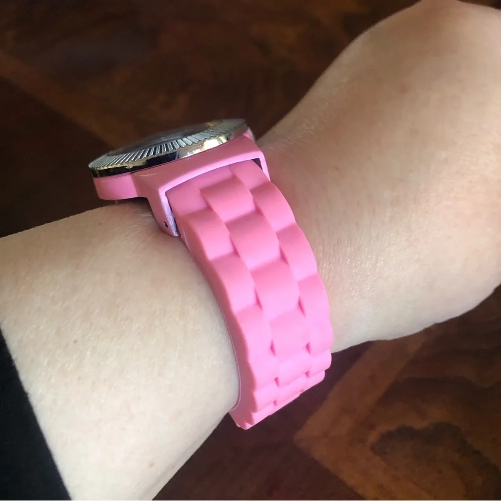 Ladies Geneva bubblegum pink soft silicone cuff watch